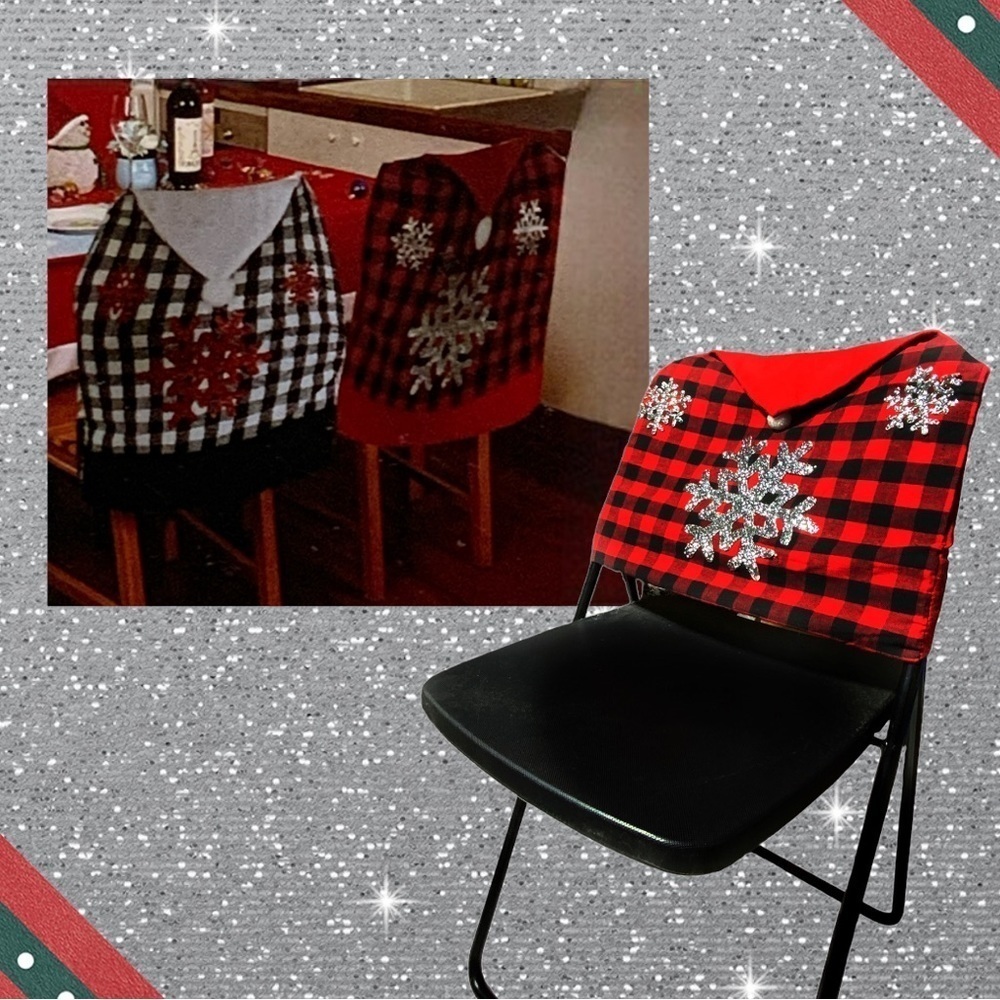 Chair Covers Santa Hat Buffalo Check Snowflakes Tartan Plaid Red Black Set of 4